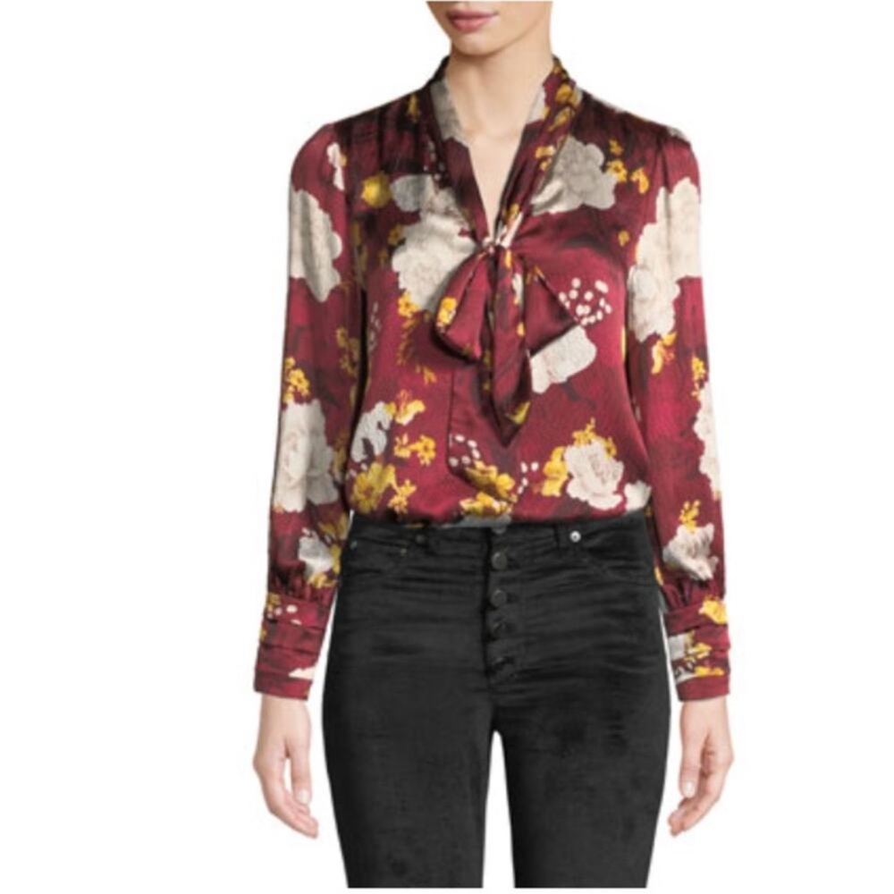 Alice + Olivia Floral Burgundy Blouse